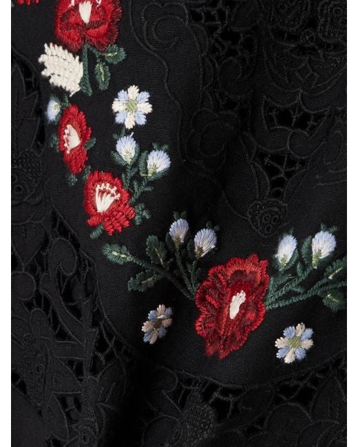 Sea Black Rosaline Midikleid Aus Einer Bestickten Baumwoll-Leinenmischung Mit Lochstickerei