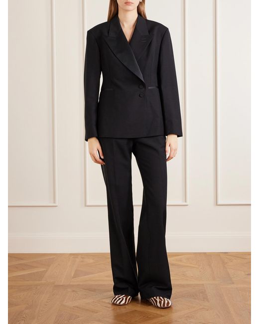 Wales Bonner Blue Gallery Satin-Trimmed Wool-Twill Flared Pants