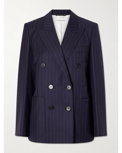 Givenchy Blue Pinstripe Double-Breasted Wool Blazer