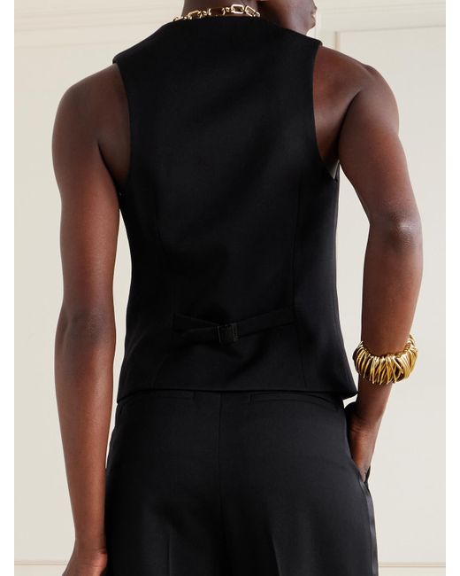 Saint Laurent Black Belted Grain De Poudre Wool Vest