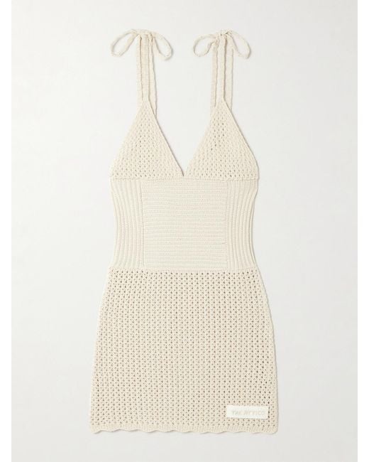 The Attico Natural Crocheted Cotton Mini Dress