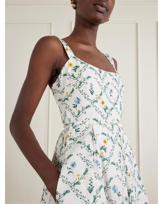 Agua Bendita White Alcaparra Brisa Floral-Print Embelished Cotton Midi Dress