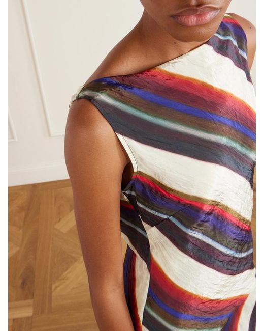 Christopher John Rogers Blue Morris Striped Crinkled-Satin Top