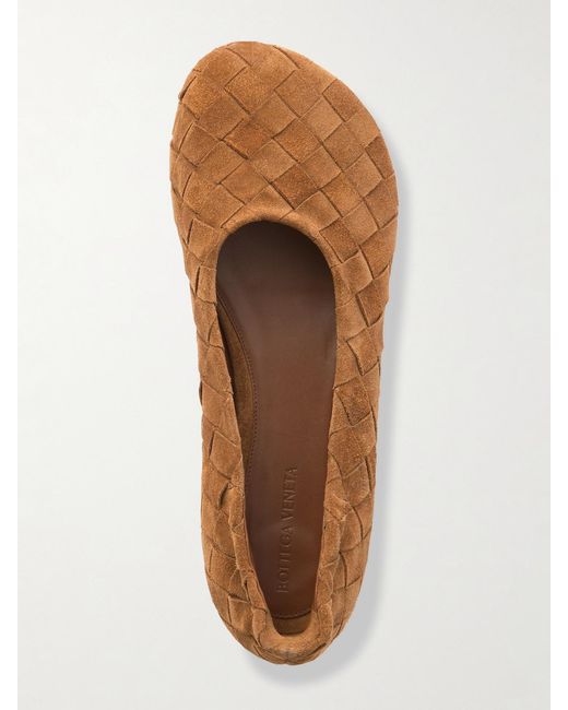 Bottega Veneta Brown Atomic Intrecciato Suede Ballet Flats