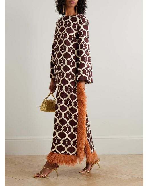 Borgo De Nor White Brunetta Feather-Trimmed Cotton-Blend Jacquard Maxi Dress