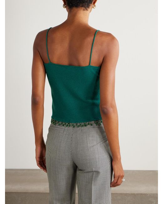 Bode Green Fringed Bead-Embellished Wool And Cashmere-Blend Top