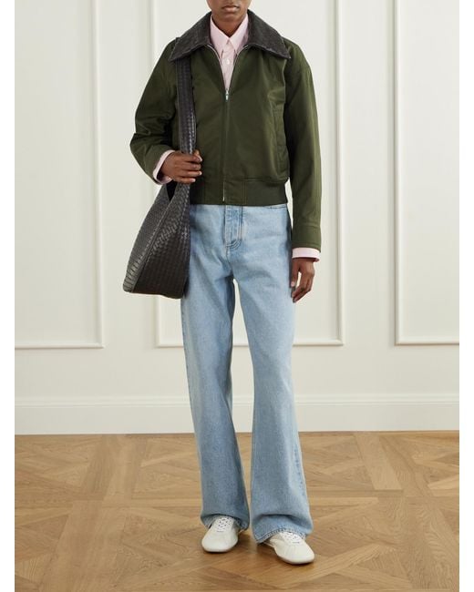 Bottega Veneta Green Intrecciato Leather-Trimmed Cotton-Twill Jacket