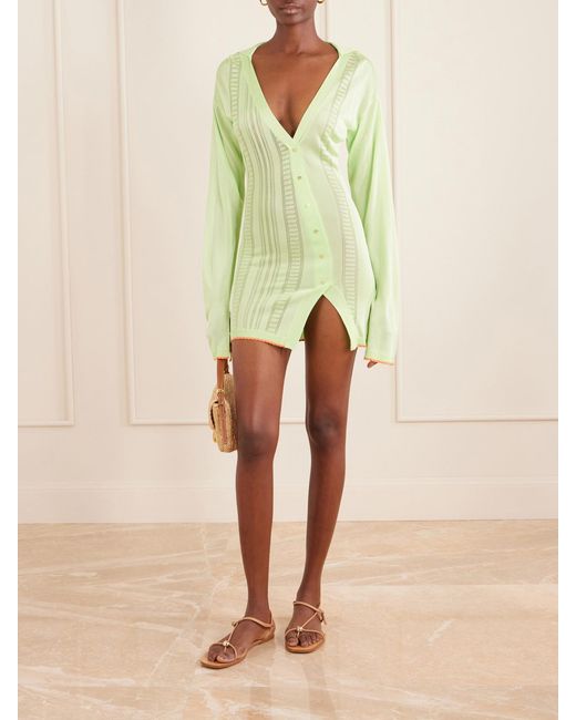 Donde Esteban Green Lulo Guayabera Stretch-Knit Mini Dress