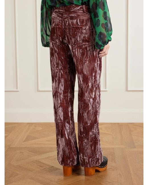 Anna Sui Red Velvet-Rayon Wide-Leg Pants