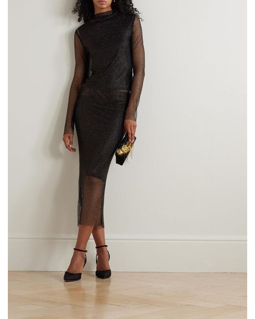 Sportmax Black Gerrarda Crystal-Embellished Mesh Turtleneck Top