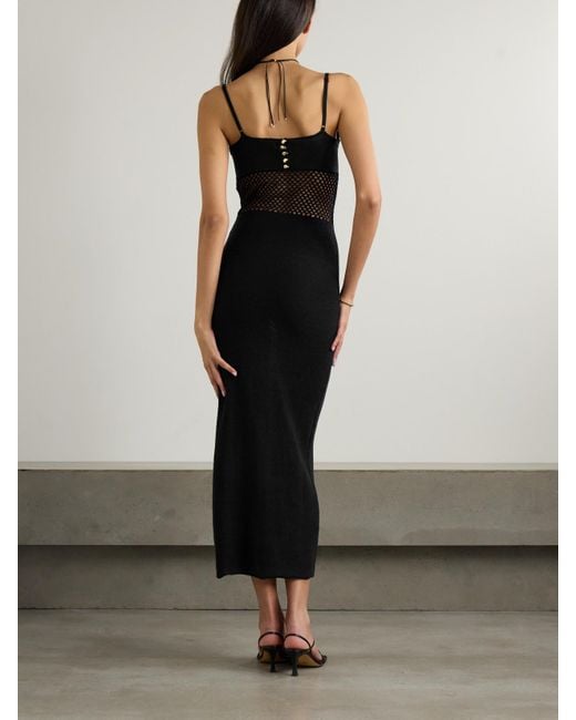 Staud Black Tara Crochet-Trimmed Knitted Maxi Dress