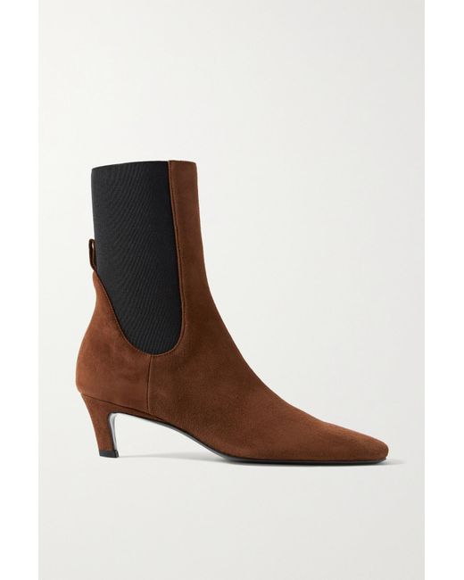 Totême The Mid Heel Suede Ankle Boots in Brown Lyst