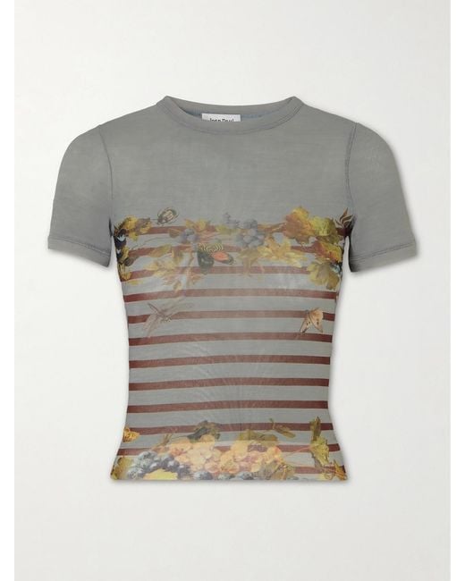 Jean Paul Gaultier Gray Marinière Grape Printed Mesh T-Shirt