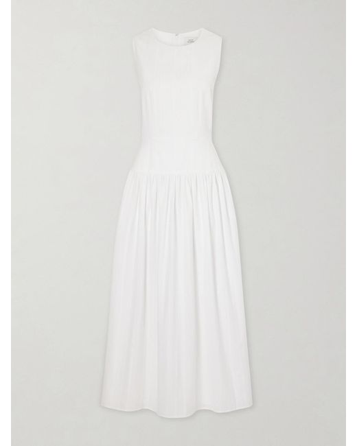 Loulou de Saison White Ama Gathered Striped Cotton Maxi Dress