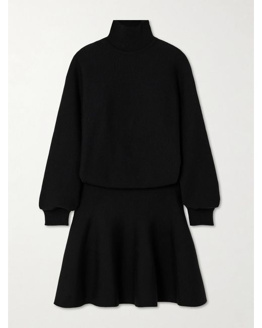Alaïa Black Pleated Virgin Wool And Wool-Blend Turtleneck Mini Dress