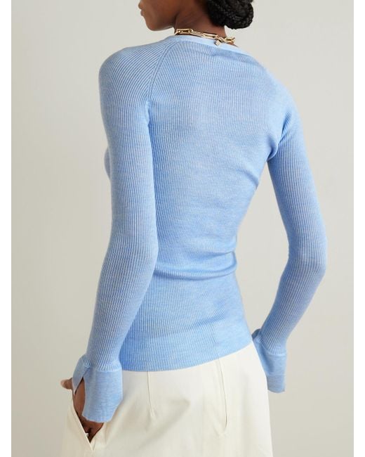 Sa Su Phi Blue Ribbed Cashmere And Silk-Blend Cardigan