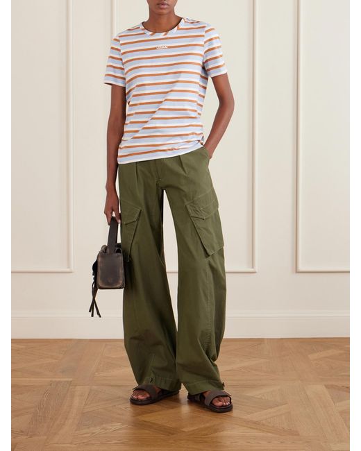 Marni Gray Appliquéd Striped Cotton-Jersey T-Shirt