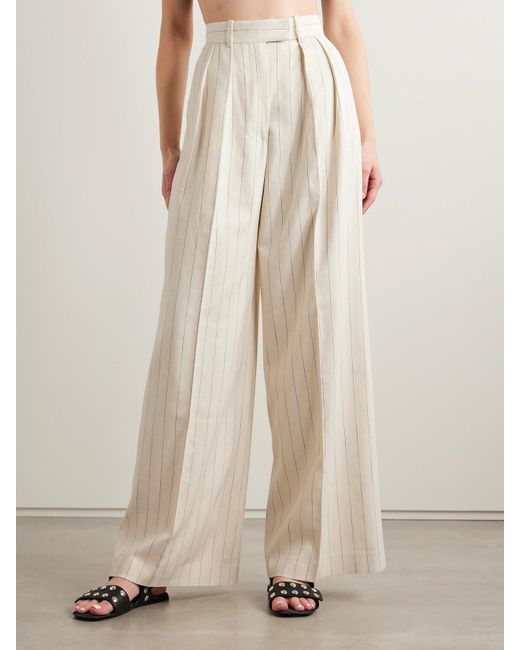 Anine Bing White Lou Hose Mit Weitem Bein Aus Webstoff Mit Nadelstreifen Und Falten