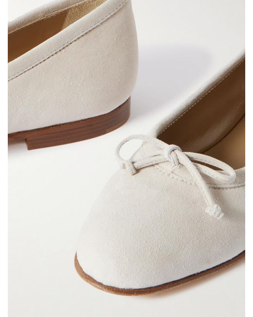 Manolo Blahnik Natural Veralli Bow-Detailed Suede Ballet Flats