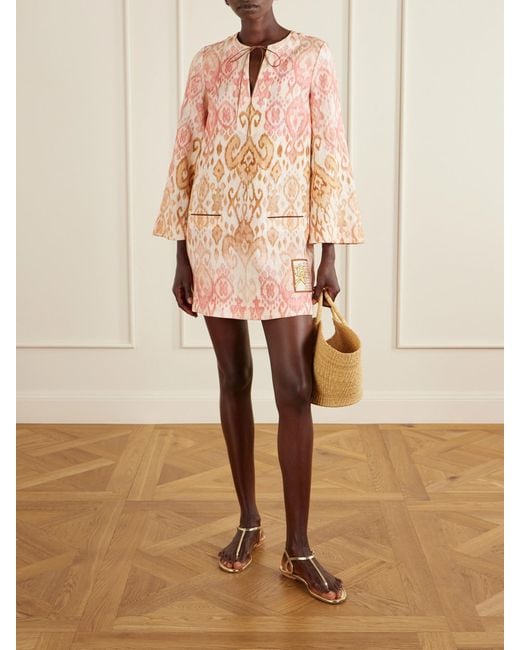 Zimmermann Pink Aster Shift Linen Mini Dress