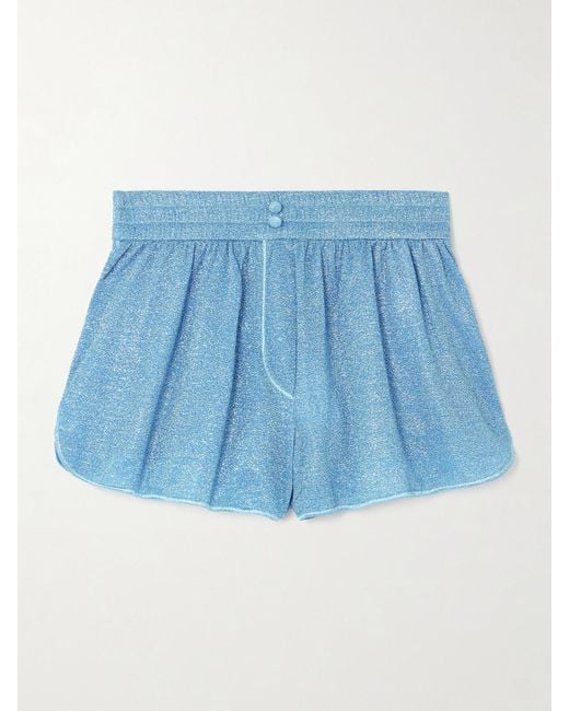 Oseree Blue Lumière Shorts Aus Metallic-Stretch-Strick