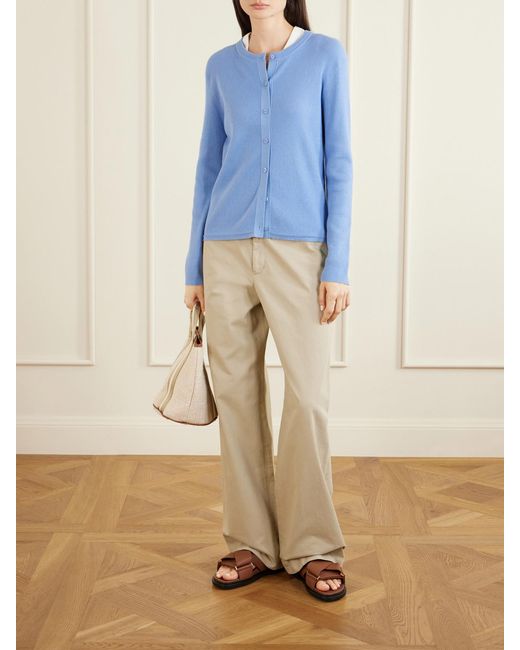 Lisa Yang Blue Abeena Ribbed Cotton And Cashmere-Blend Cardigan
