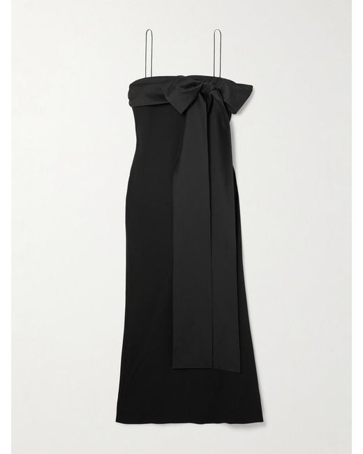 BERNADETTE Black Bart Bow-Embellished Taffeta-Trimmed Crepe De Chine Gown