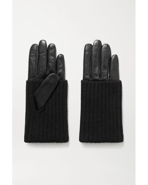 Portolano Black Handschuhe Aus Leder Und Geripptem Kaschmir
