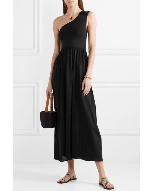 Lyst - Eres Pop Bay Button-detailed One-shoulder Cotton-jersey Dress in ...