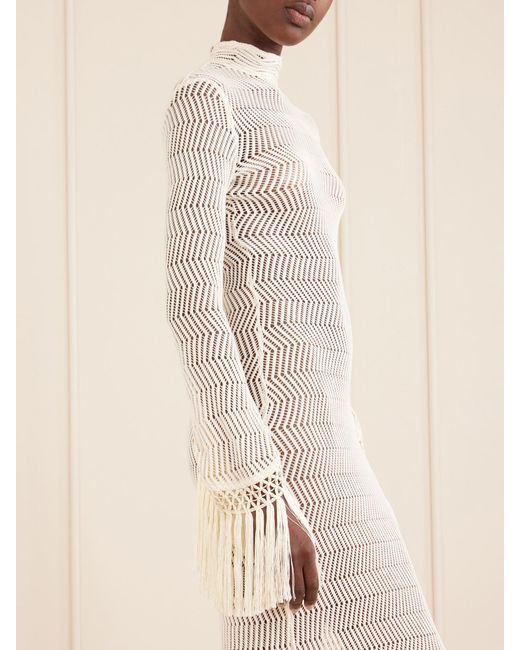 Taller Marmo White New Mexico Fringed Open-Knit Cotton Gown