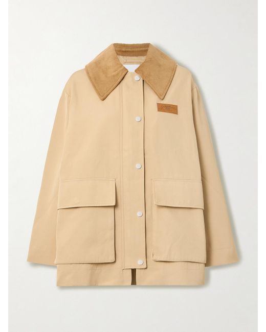 Ganni Natural Corduroy-Trimmed Recycled-Twill Jacket