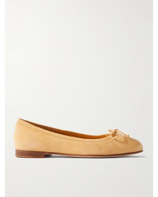 Manolo Blahnik Natural Veralli Bow-Detailed Suede Ballet Flats