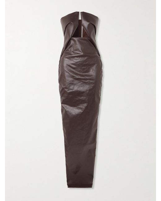 Robe Du Soir Bustier En Jean Enduit À Découpe Rick Owens en coloris Brown