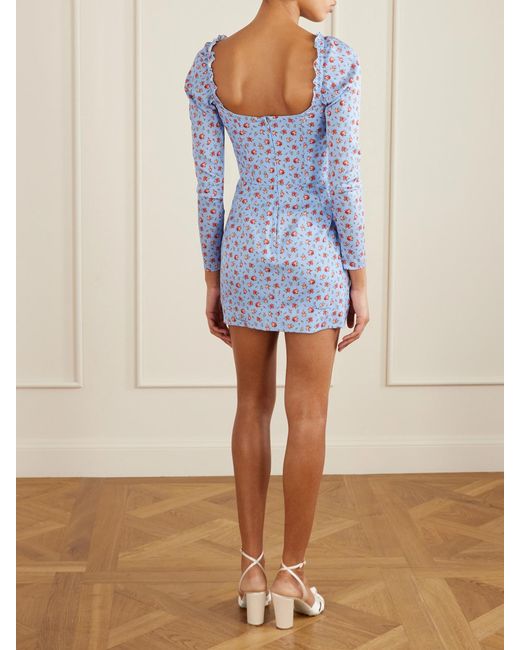 Dolce & Gabbana Blue Floral-Print Stretch-Silk Mini Dress