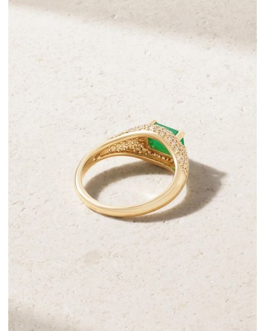 STONE AND STRAND Natural Claudia 14-Karat, Diamond And Emerald Signet Ring