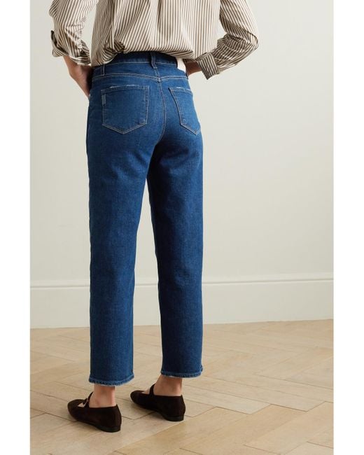 PAIGE Blue Net Sustain Sarah Cropped Stretch High-Rise Straight-Leg Organic Jeans