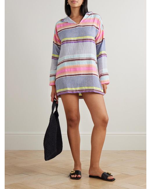 Robe De Plage À Capuche En Voile De Coton Mélangé À Rayures Henok Lemlem en coloris Gray