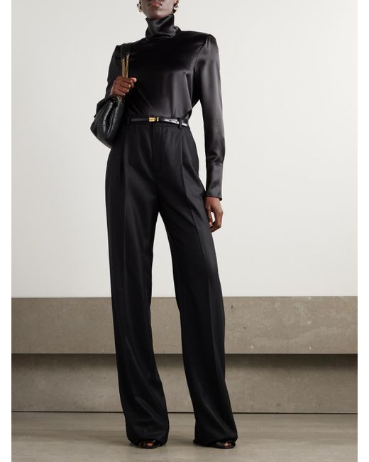 Saint Laurent Black Silk-Satin Turtleneck Blouse
