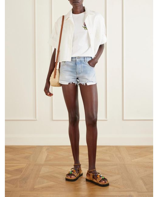 Loewe Blue Paula's Ibiza Anagram Distressed Straight-Leg Denim Shorts