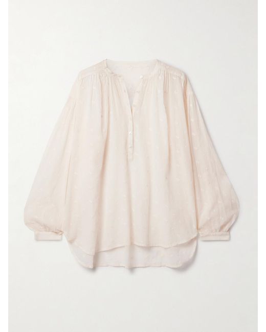 Nili Lotan Natural Neville Embroidered Cotton-Voile Blouse