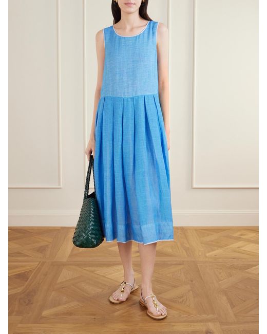 Eka Blue Basil Linen Midi Dress
