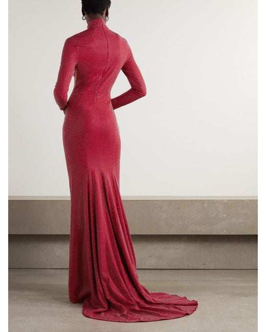 Solace London Red Vivienne Crystal-Embellished Crepe Gown