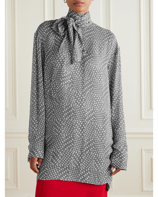 Dries Van Noten Gray Hemd Aus Georgette Mit Punkten Und Stehkragen Zum Binden