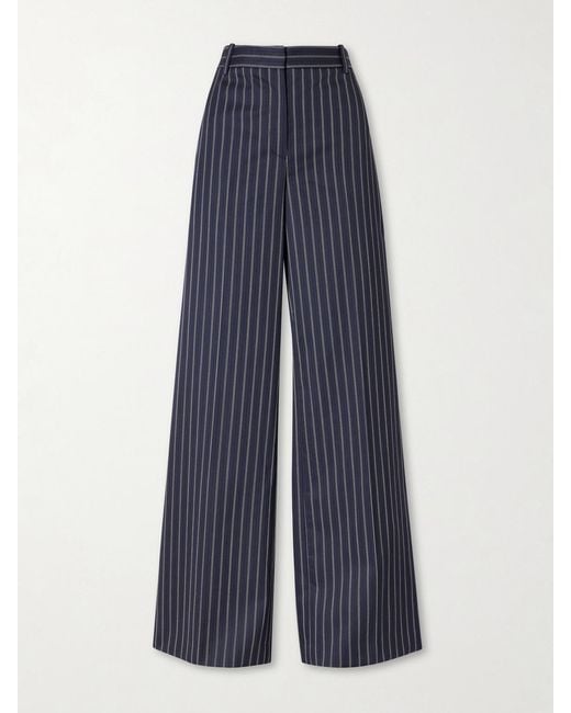 Nili Lotan Blue Rivers Striped Wool Wide-Leg Pants