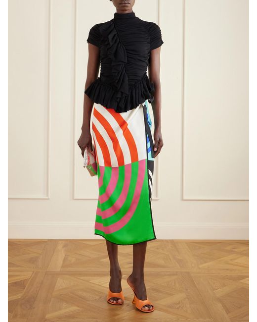 Dries Van Noten Black Ruffled Draped Cotton-Jersey Turtleneck Top