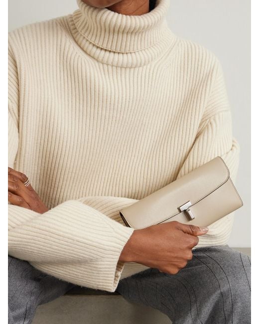 Totême  Natural T-Lock Textured-Leather Wallet