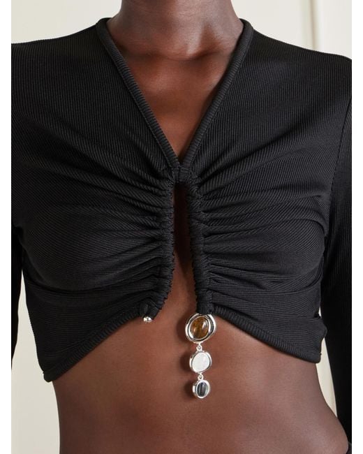 Christopher Esber Black Droplet Crystal-Embellished Ribbed Blouse