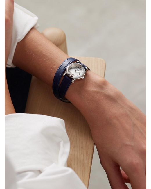 Chopard Blue Happy Sport 25Mm Uhr Aus Edelstahl Mit Diamanten Und Lederarmband