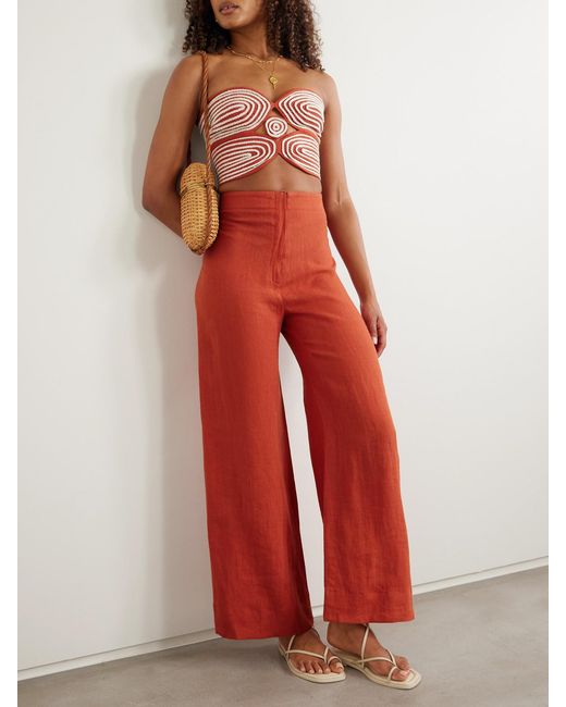 ANDRES OTALORA Orange Poesia Wide-Leg Linen Pants