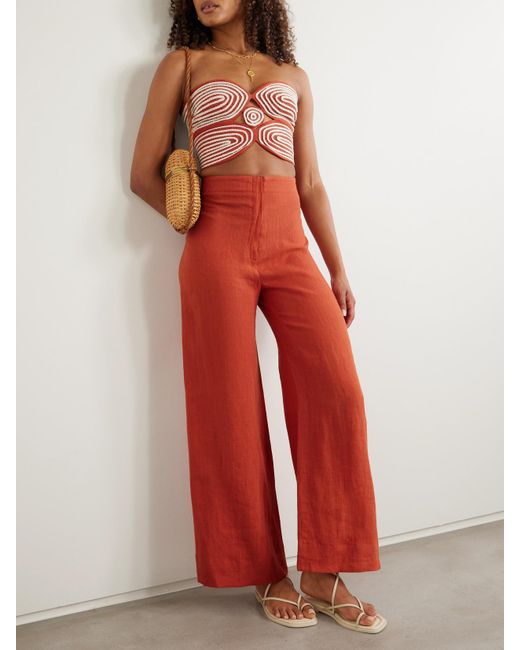 ANDRES OTALORA Orange Poesia Wide-Leg Linen Pants